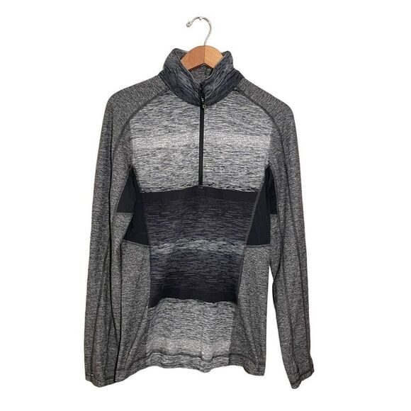 Lululemon Universal Stripe Pullover Shirt 1/2 Zip Running Black Soot Mens Small - Picture 1 of 7
